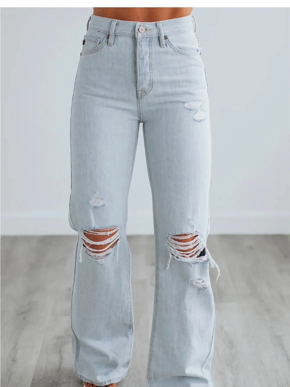 Flying Monkey Light Blue Distressed Wide-Leg Jeans